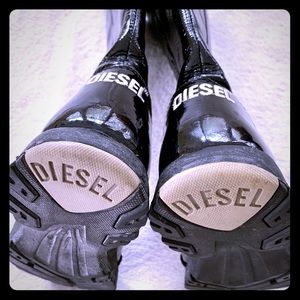 DIESEL-Black patent leather boots.